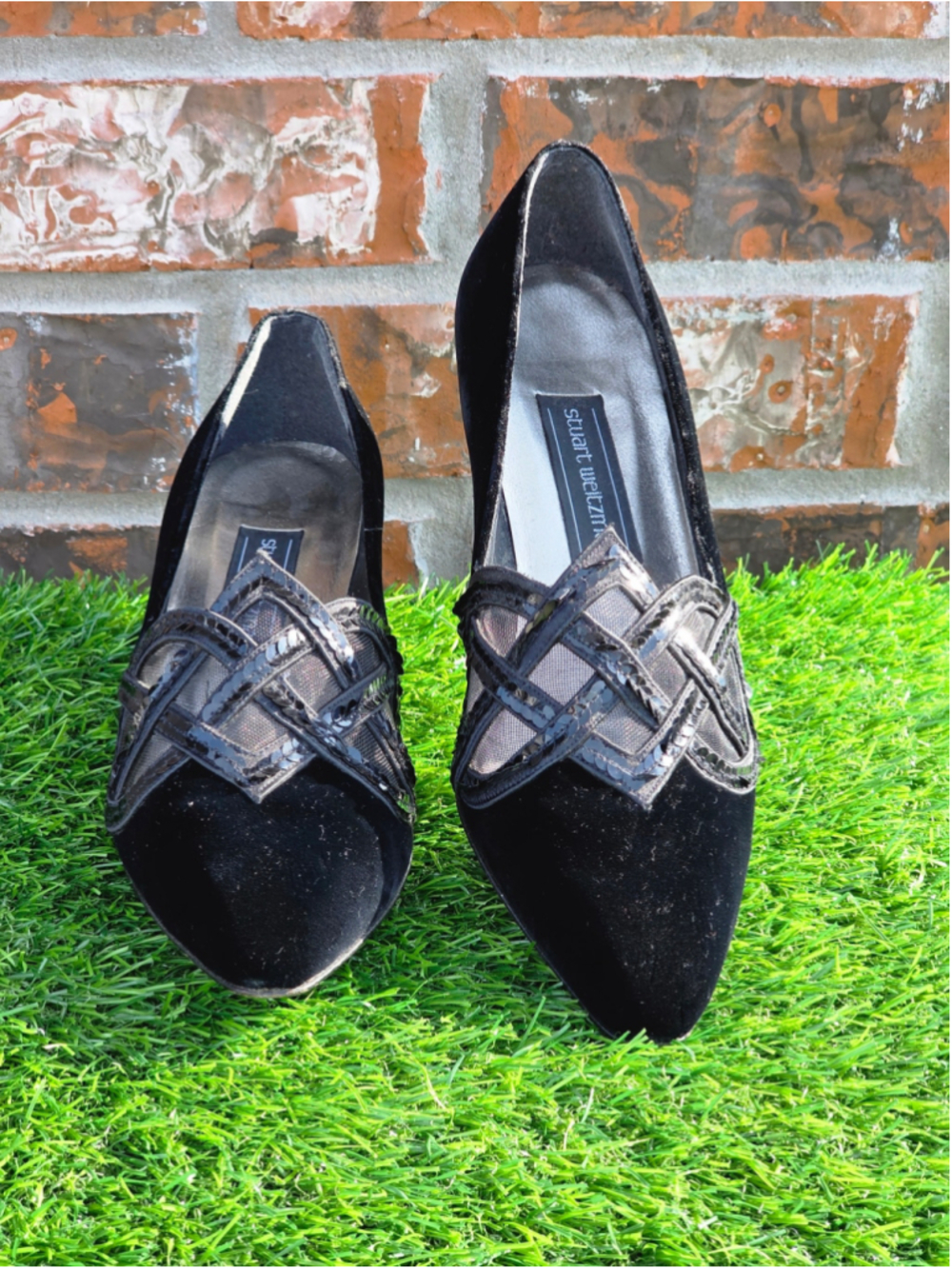 Stuart Weitzman Black Velvet Sequin Heels Women’s Size 7
